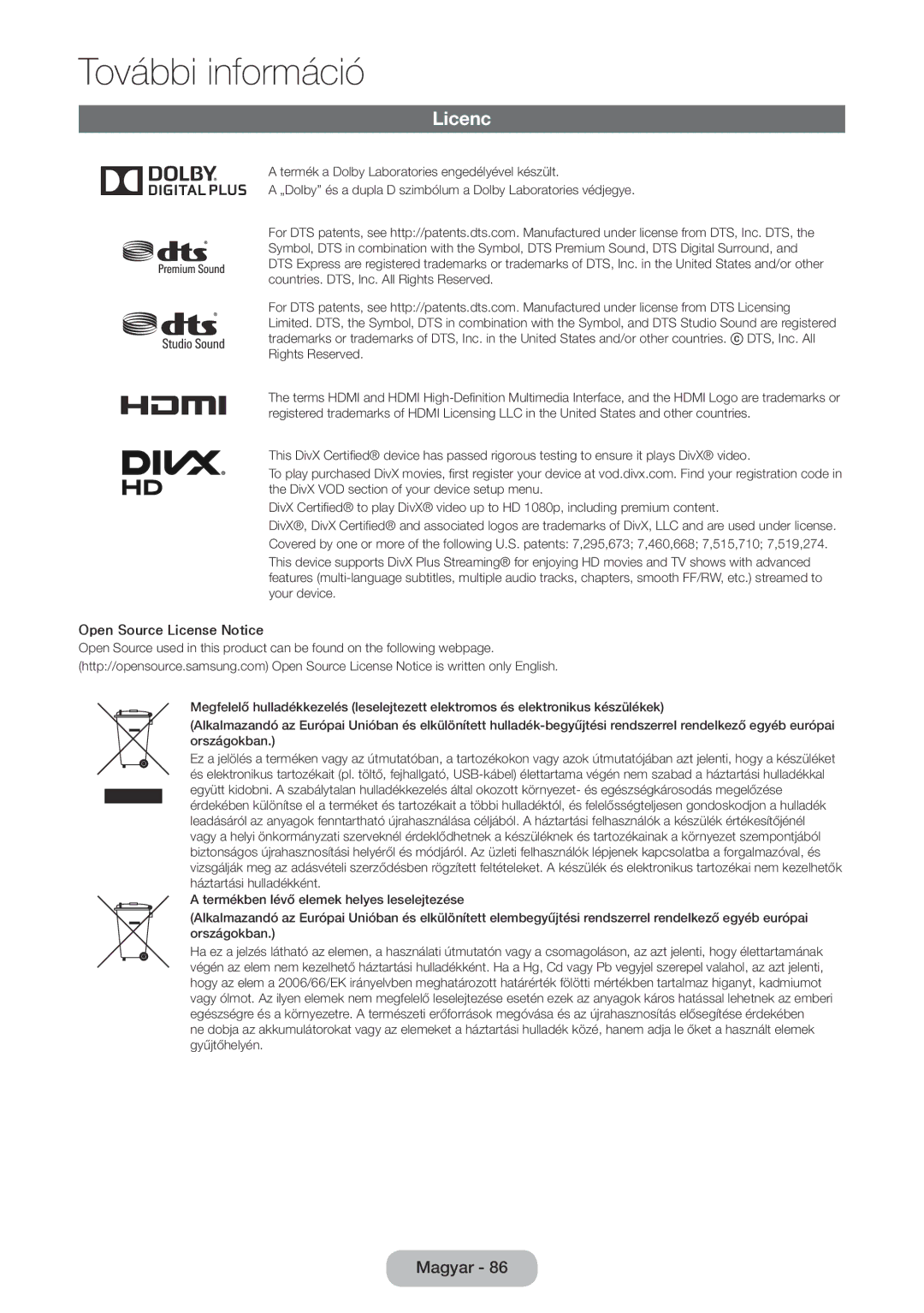 Samsung LT22E390EX/EN, LT22E390EW/EN, LT24E390EW/EN, LT24E390EX/EN manual Licenc, Open Source License Notice 