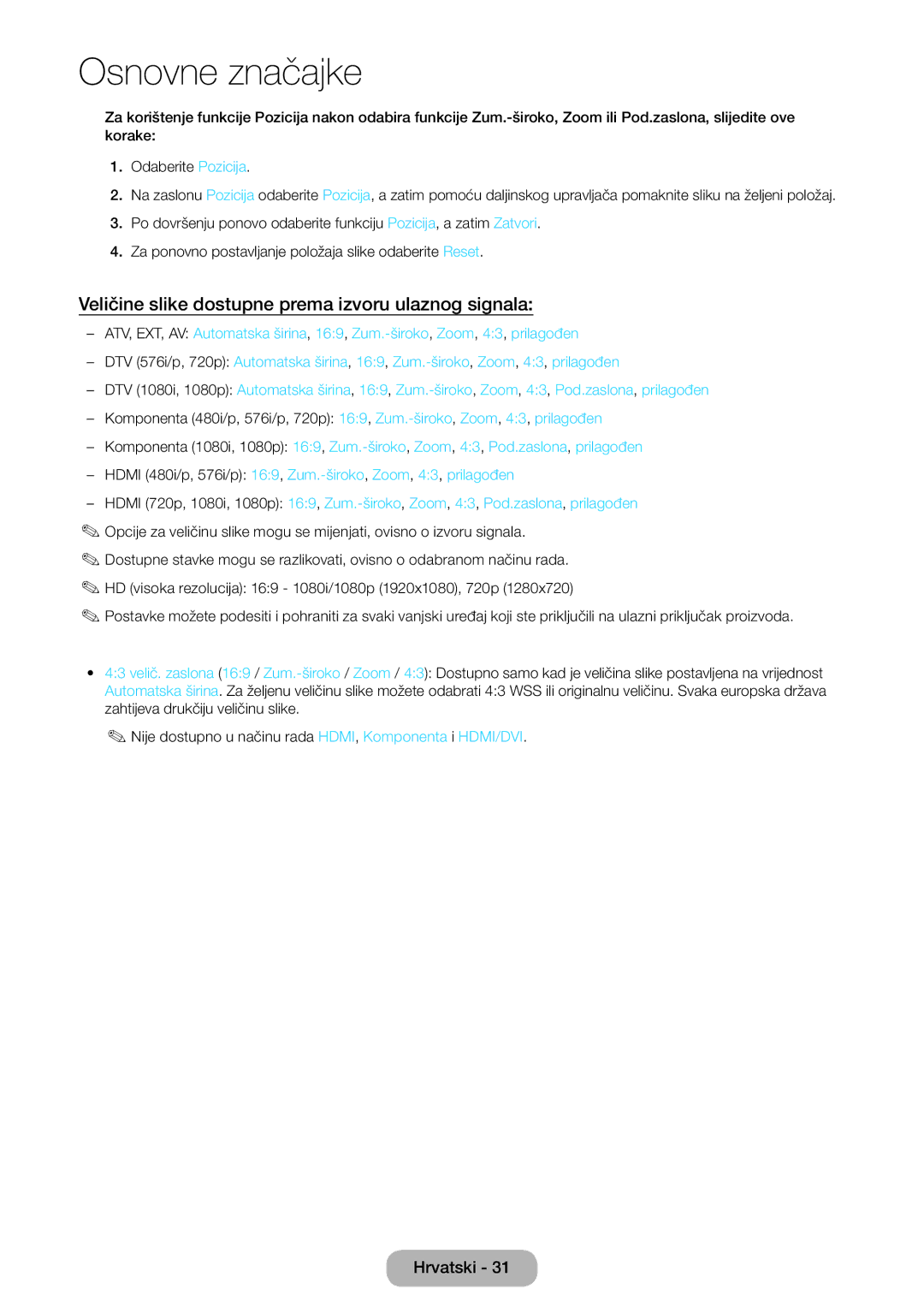 Samsung LT24E390EW/EN, LT22E390EW/EN, LT24E390EX/EN manual Veličine slike dostupne prema izvoru ulaznog signala 