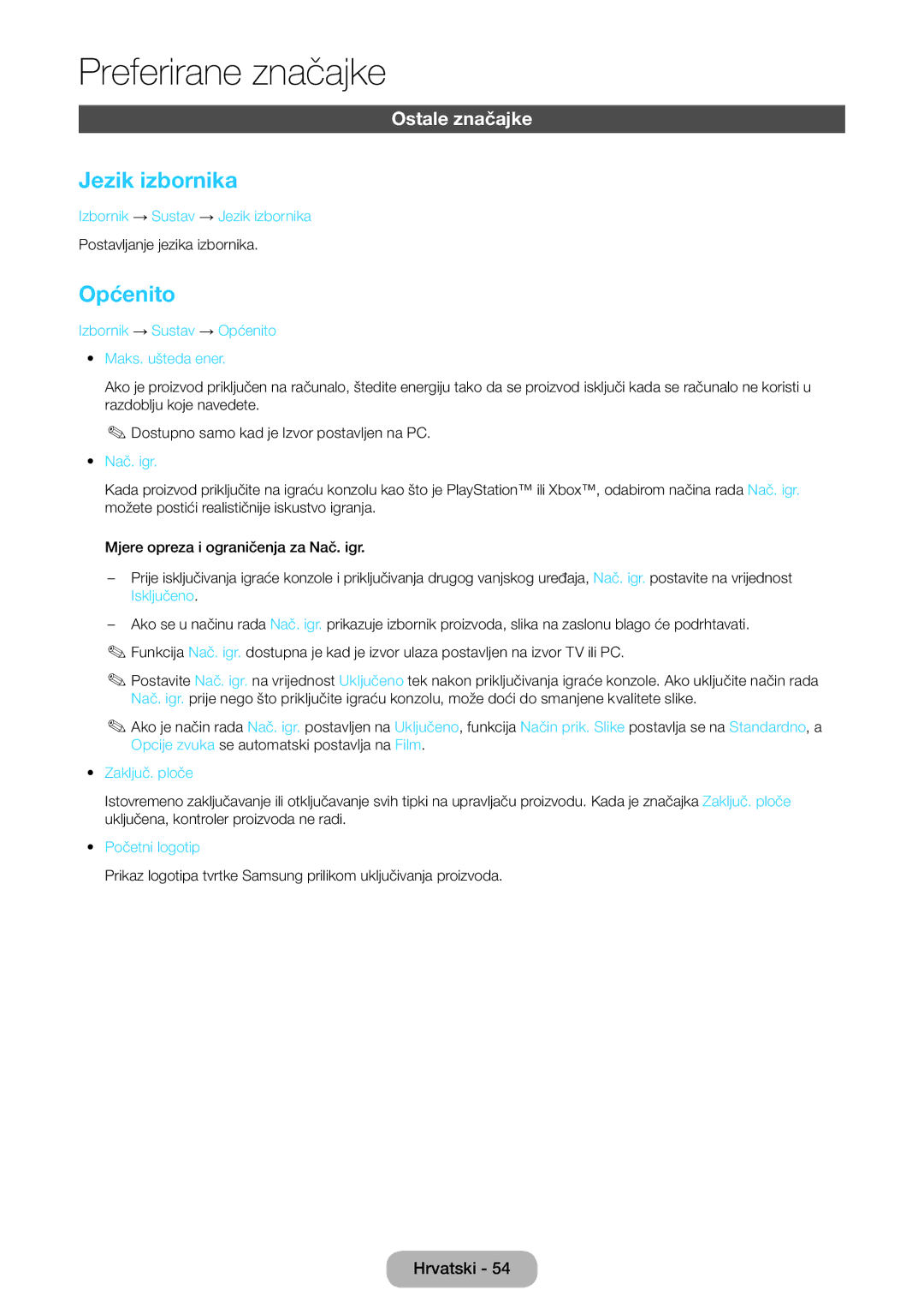 Samsung LT22E390EW/EN, LT24E390EW/EN, LT24E390EX/EN manual Jezik izbornika, Općenito 