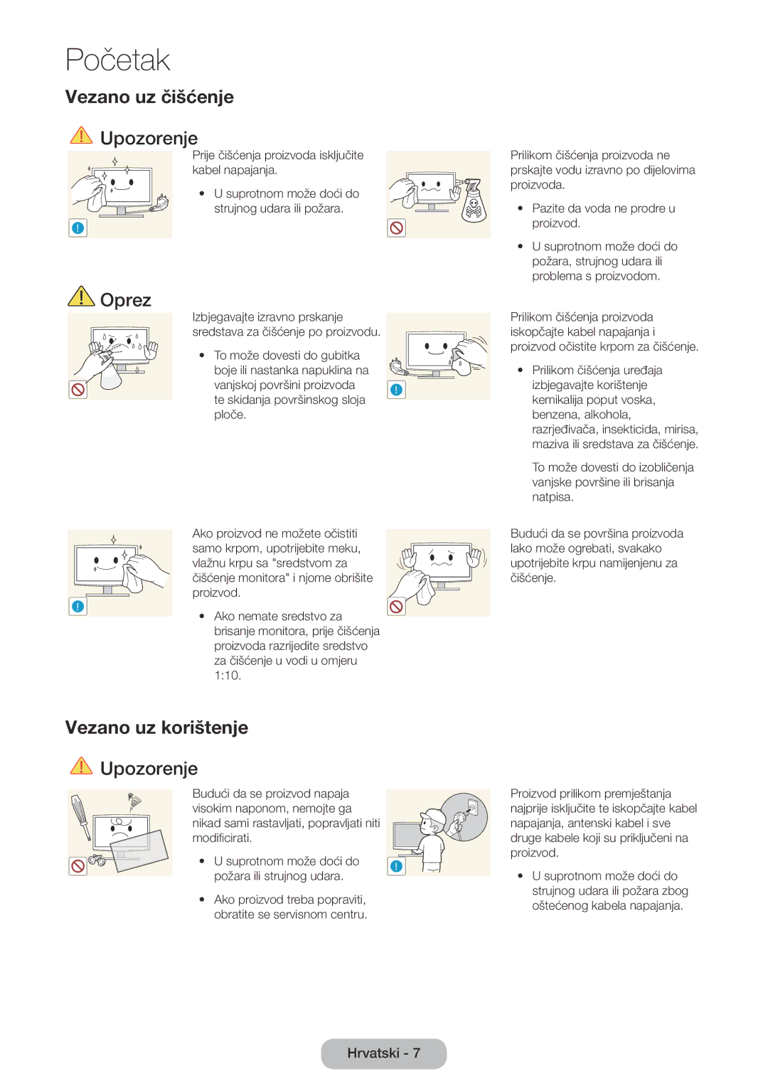 Samsung LT24E390EW/EN, LT22E390EW/EN, LT24E390EX/EN manual Vezano uz čišćenje, Vezano uz korištenje 