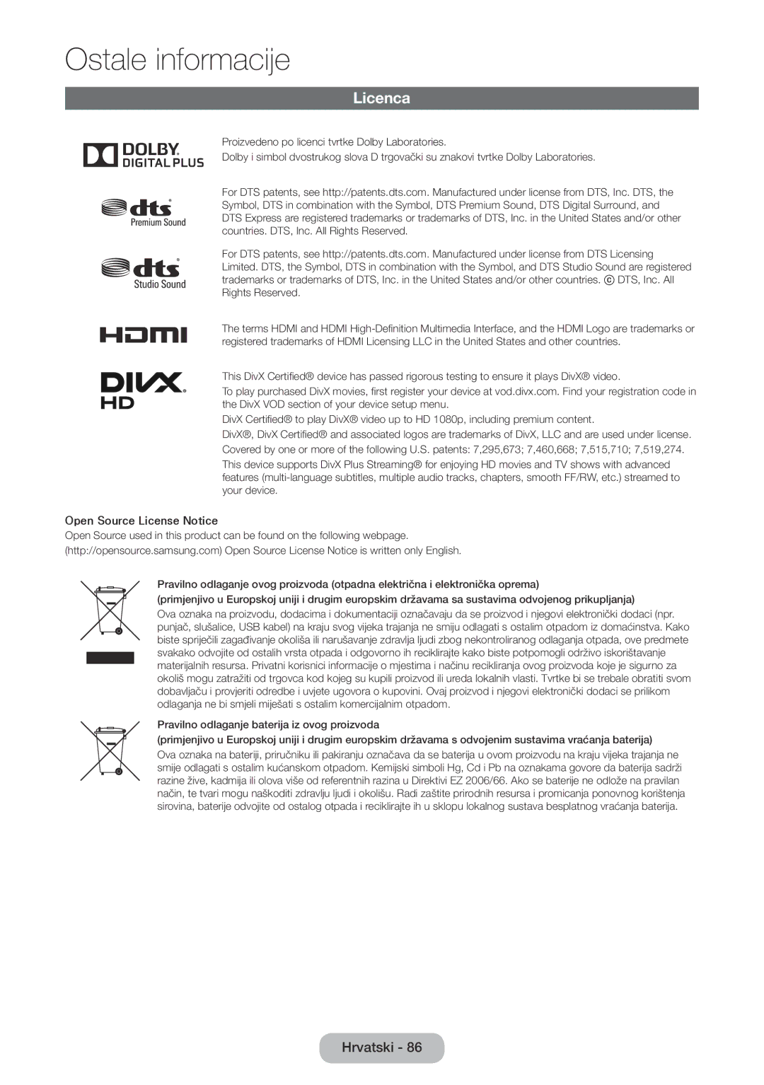 Samsung LT24E390EX/EN, LT22E390EW/EN, LT24E390EW/EN manual Licenca, Open Source License Notice 