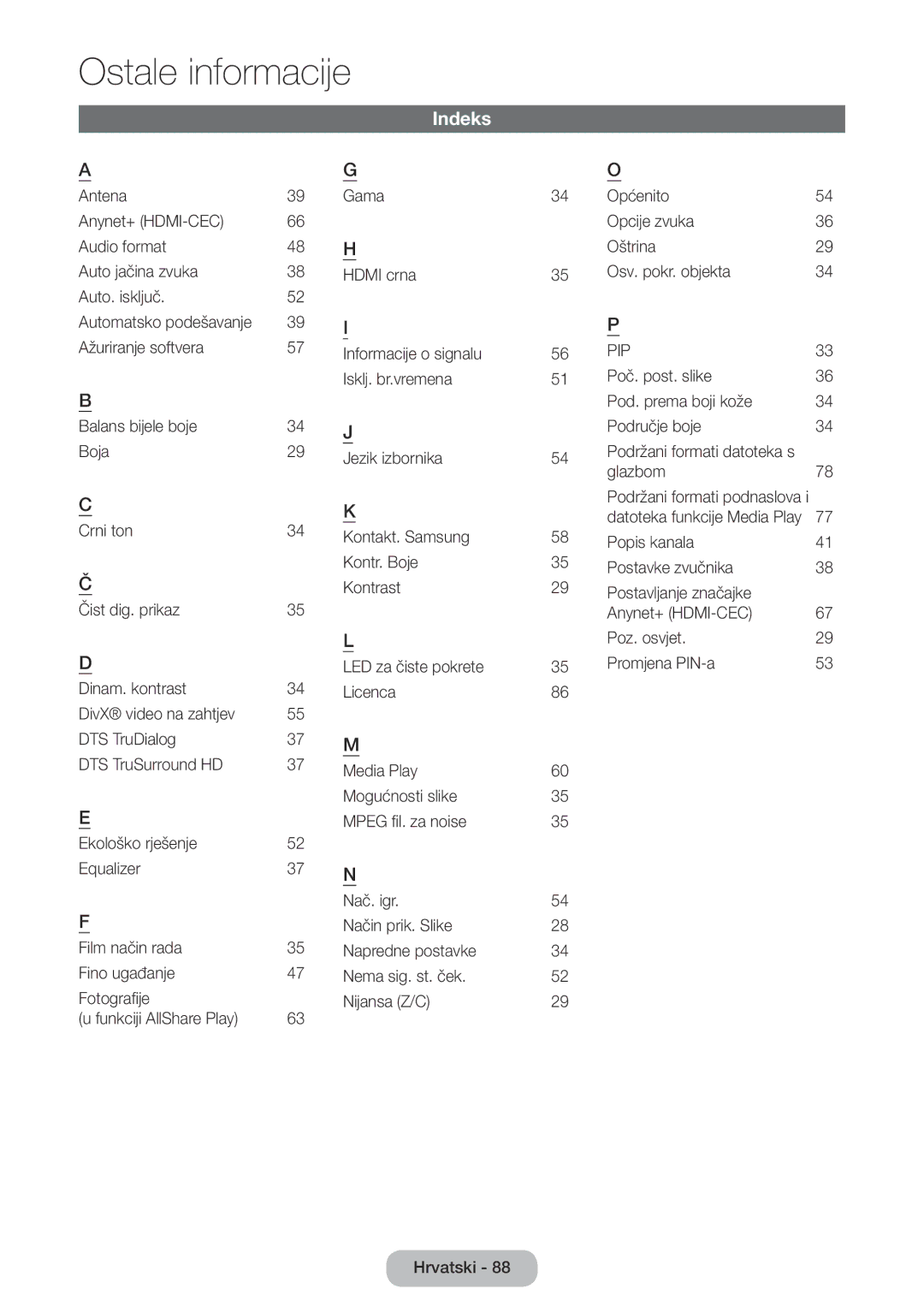 Samsung LT24E390EW/EN, LT22E390EW/EN, LT24E390EX/EN manual Indeks 