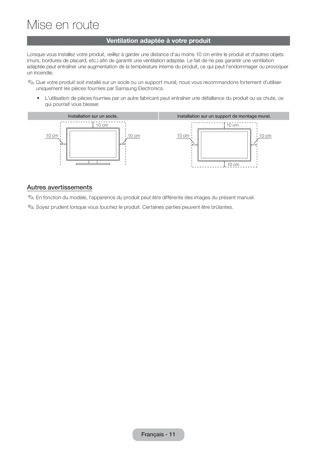 Samsung LT24E390EW/EN, LT22E390EW/EN manual Ventilation adaptée à votre produit, Autres avertissements 