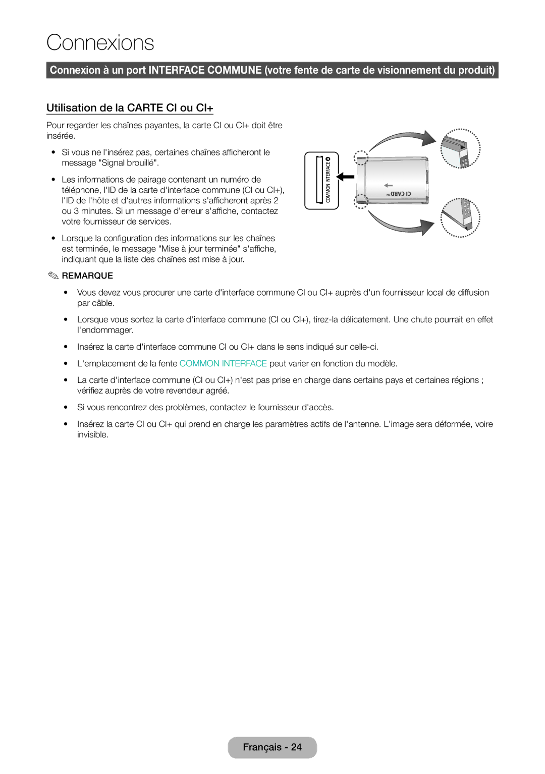 Samsung LT22E390EW/EN, LT24E390EW/EN manual Utilisation de la Carte CI ou CI+ 