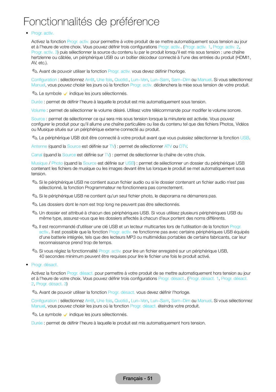 Samsung LT24E390EW/EN, LT22E390EW/EN manual Progr. activ, Progr. désact 