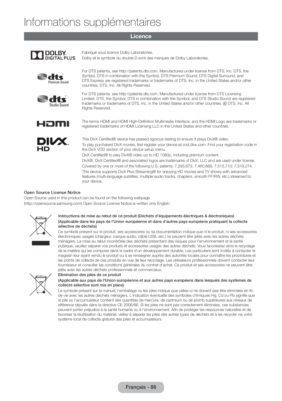 Samsung LT22E390EW/EN, LT24E390EW/EN manual Licence, Open Source License Notice 