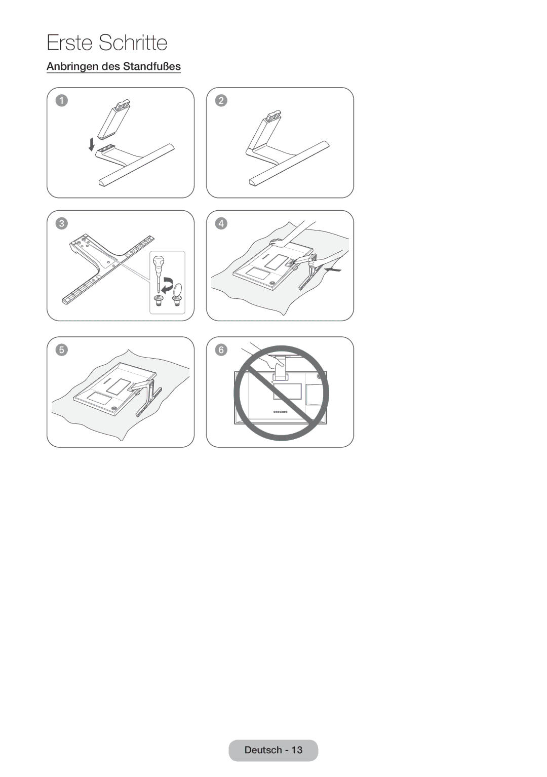 Samsung LT24E390EW/EN, LT22E390EW/EN manual Anbringen des Standfußes 