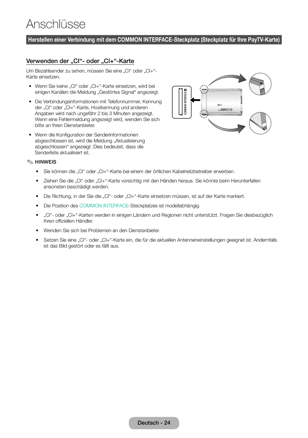 Samsung LT22E390EW/EN, LT24E390EW/EN manual Verwenden der „CI- oder „CI+-Karte 