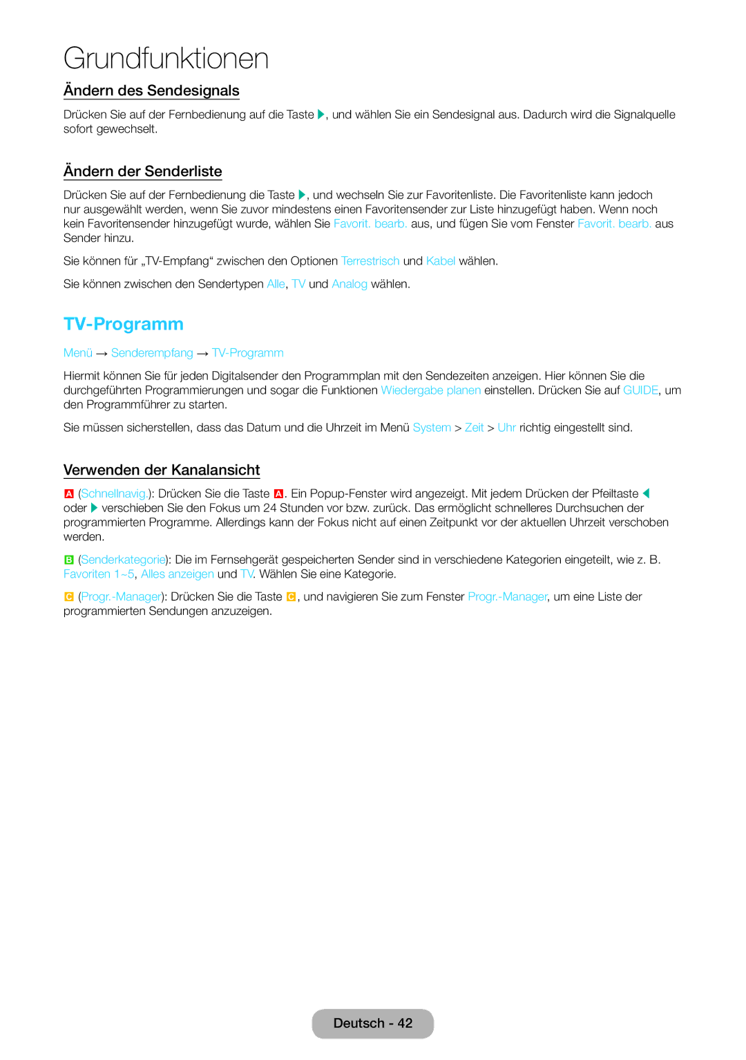Samsung LT22E390EW/EN manual TV-Programm, Ändern des Sendesignals, Ändern der Senderliste, Verwenden der Kanalansicht 