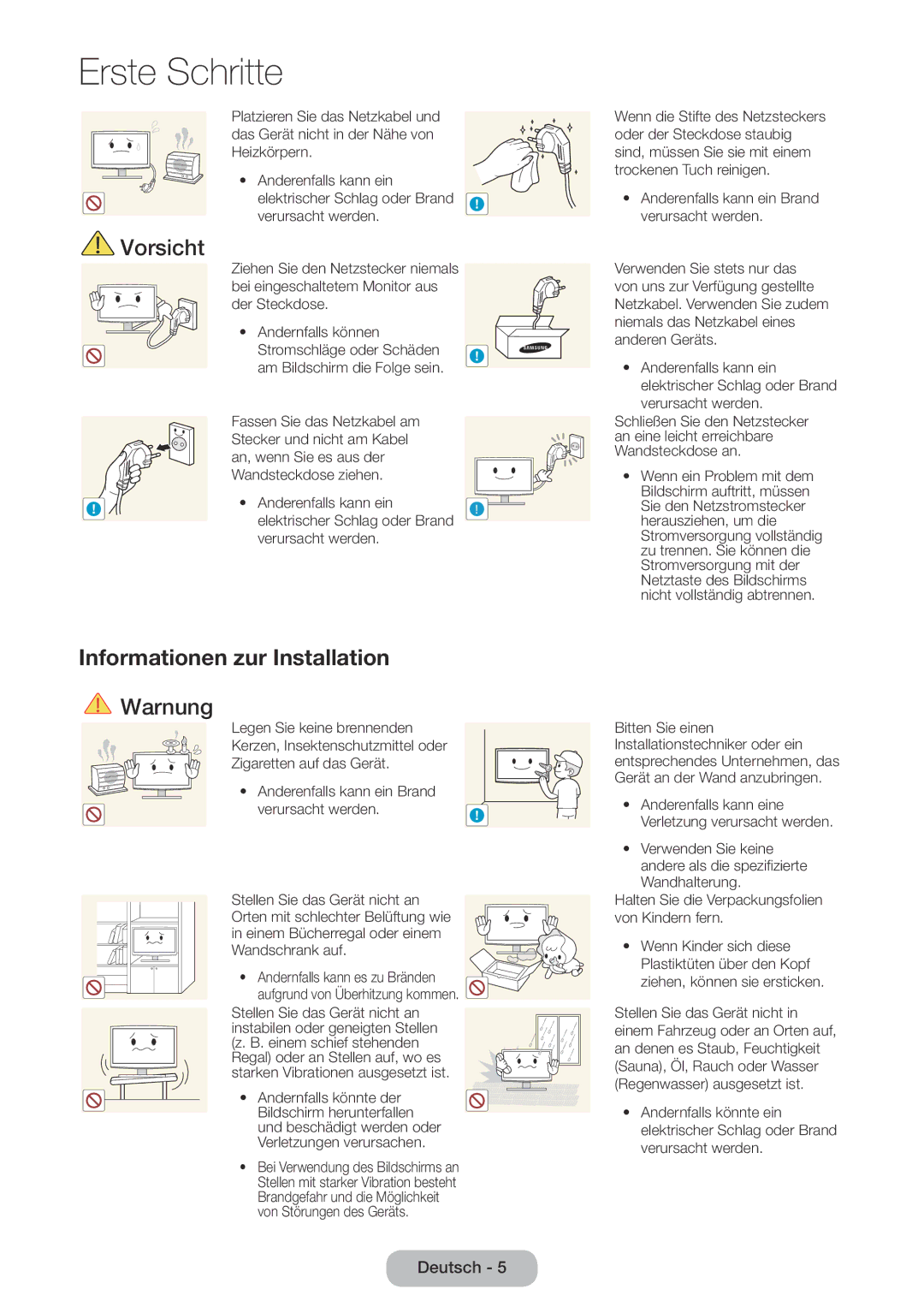 Samsung LT24E390EW/EN, LT22E390EW/EN manual Informationen zur Installation, Anderenfalls kann ein Brand verursacht werden 