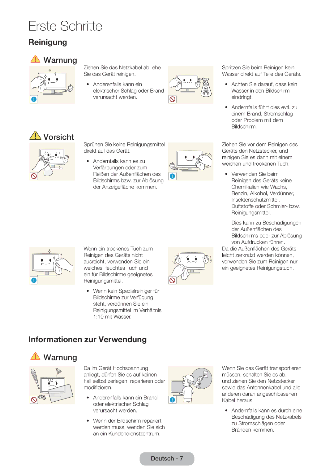 Samsung LT24E390EW/EN, LT22E390EW/EN manual Informationen zur Verwendung, Reinigen des Geräts nicht, Reinigungsmittel 