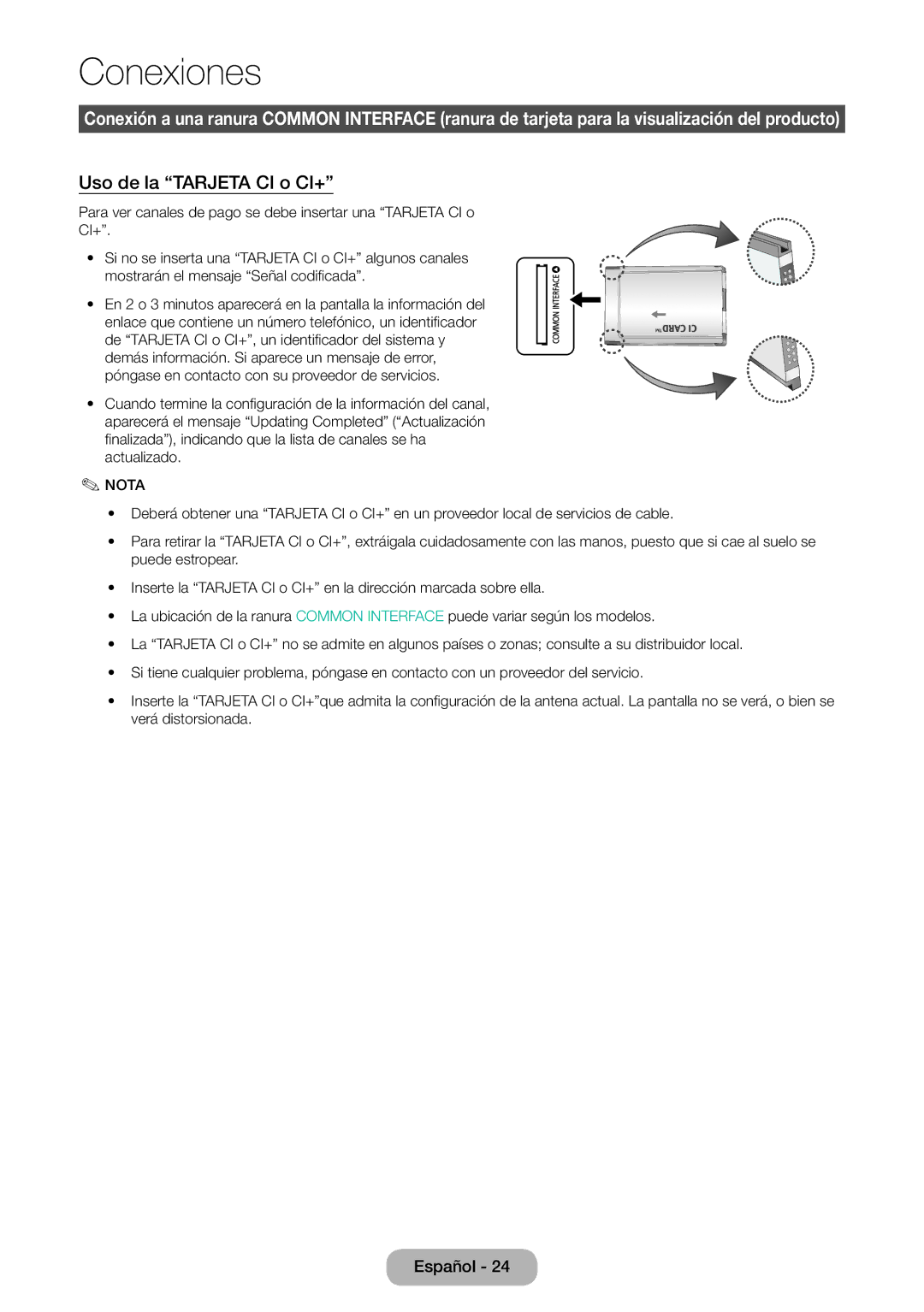 Samsung LT22E390EW/EN, LT24E390EW/EN manual Uso de la Tarjeta CI o CI+ 