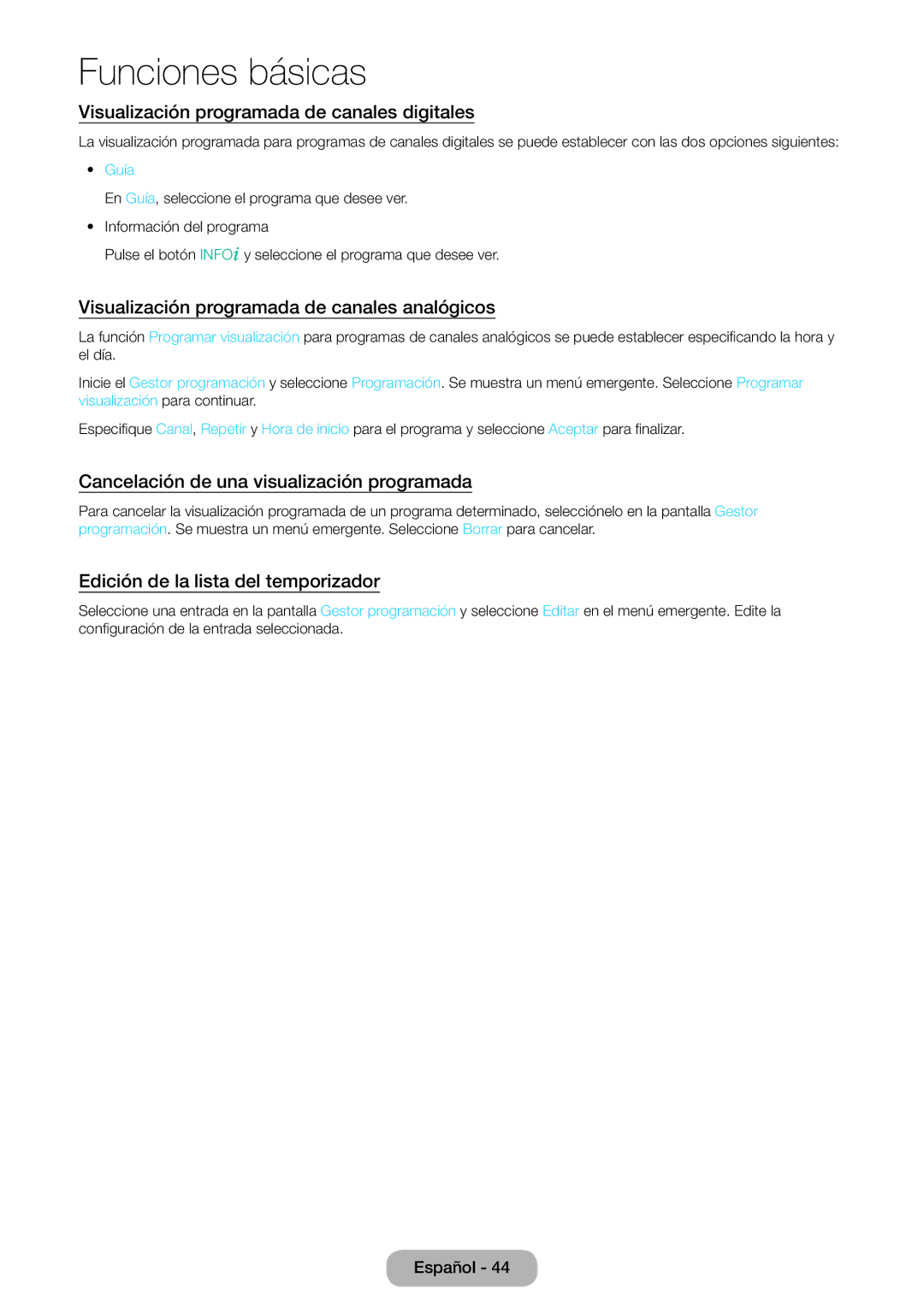 Samsung LT22E390EW/EN Visualización programada de canales digitales, Visualización programada de canales analógicos, Guía 