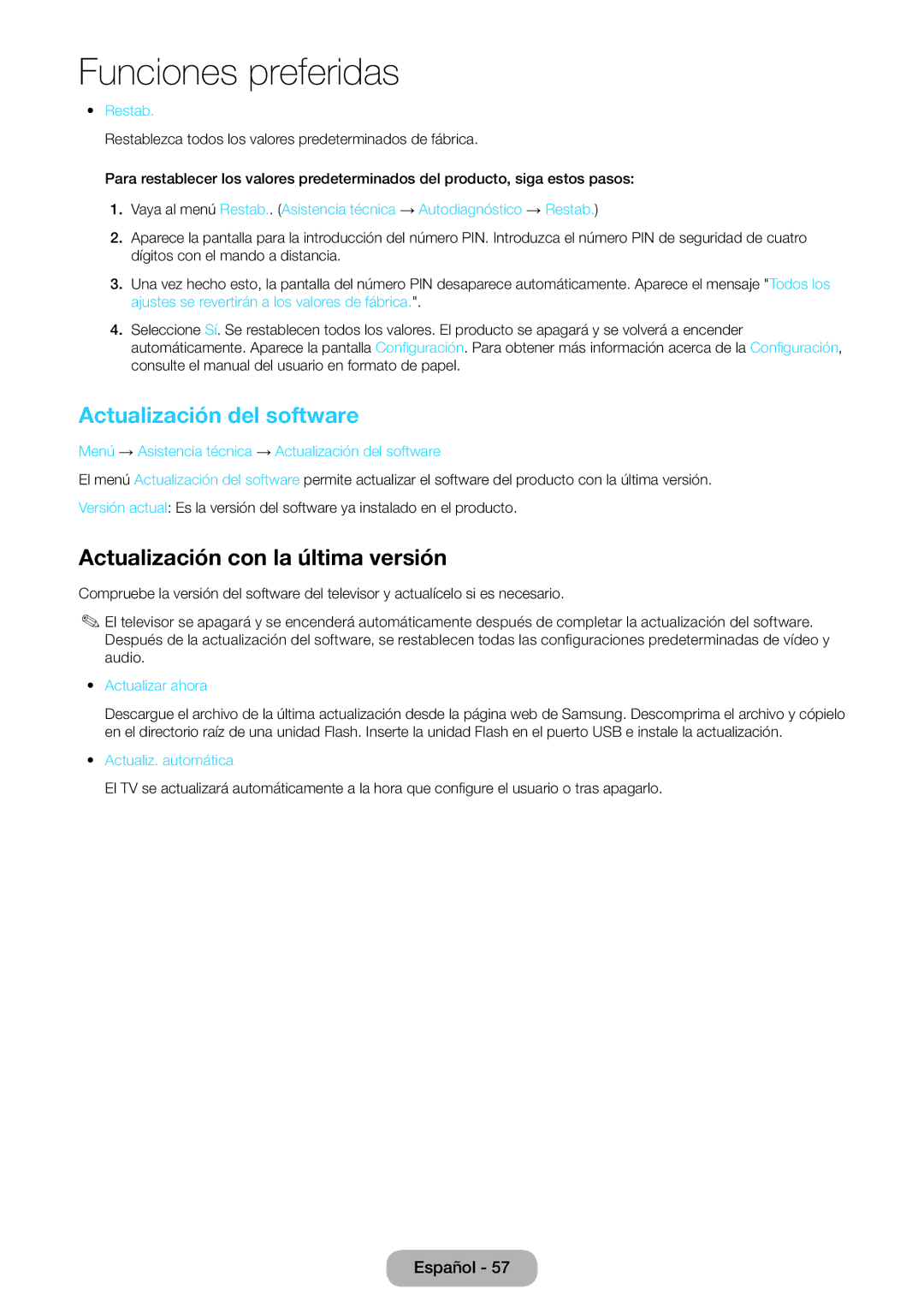 Samsung LT24E390EW/EN, LT22E390EW/EN manual Actualización del software, Actualización con la última versión 