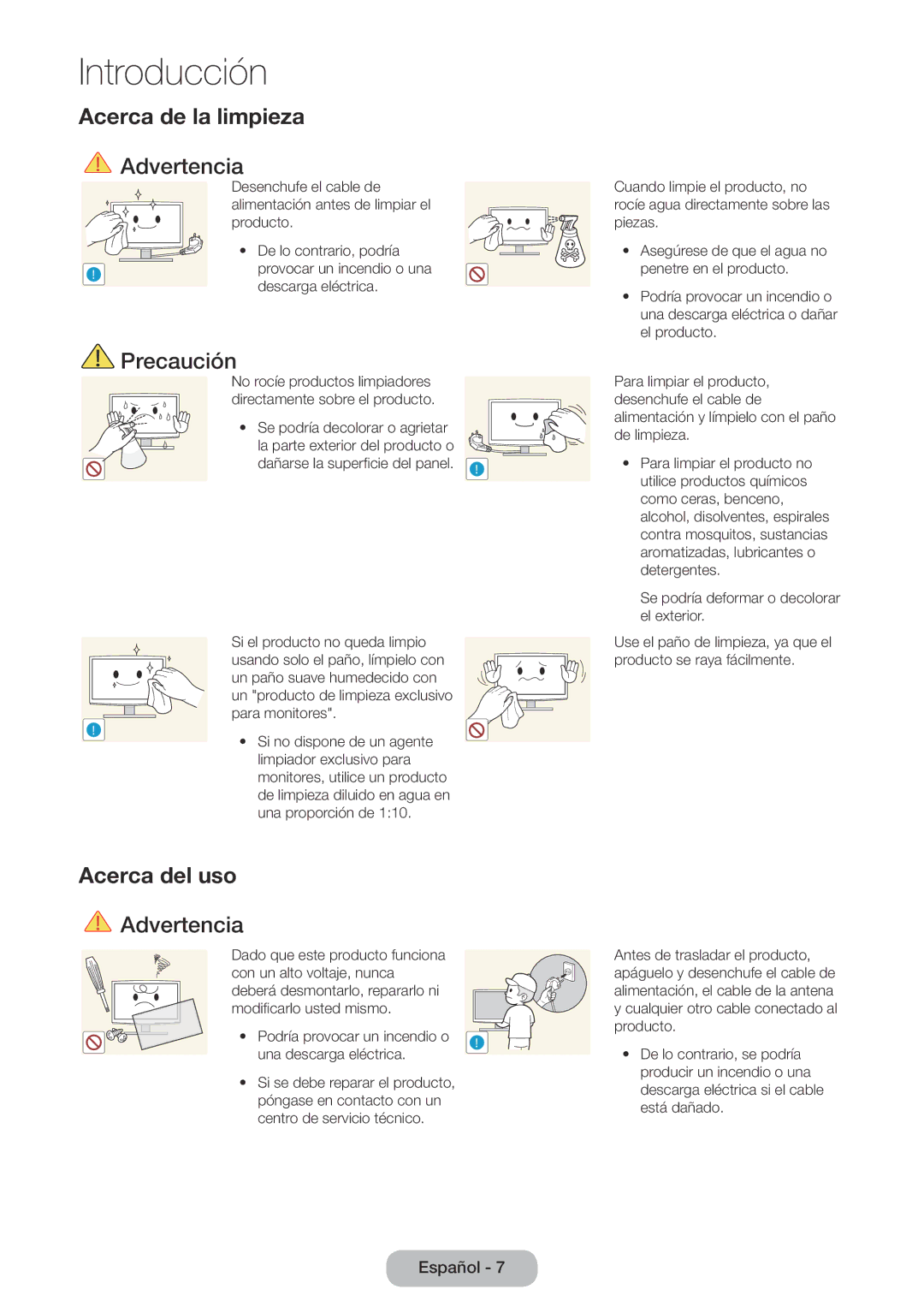 Samsung LT24E390EW/EN, LT22E390EW/EN manual Acerca de la limpieza, Acerca del uso 