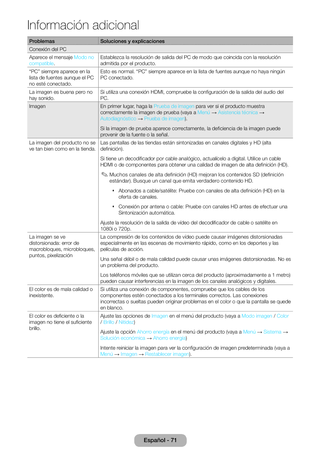 Samsung LT24E390EW/EN, LT22E390EW/EN manual Compatible, Autodiagnóstico → Prueba de imagen, Brillo / Nitidez 