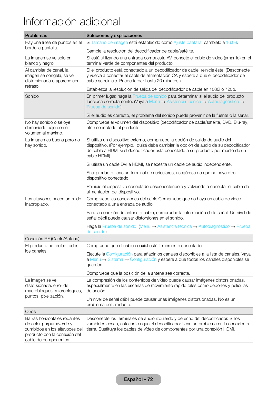 Samsung LT22E390EW/EN, LT24E390EW/EN manual Prueba de sonido, De sonido 