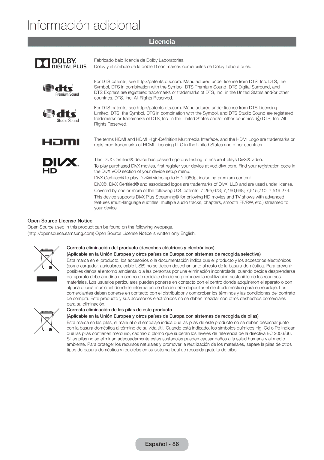 Samsung LT22E390EW/EN, LT24E390EW/EN manual Licencia, Open Source License Notice 