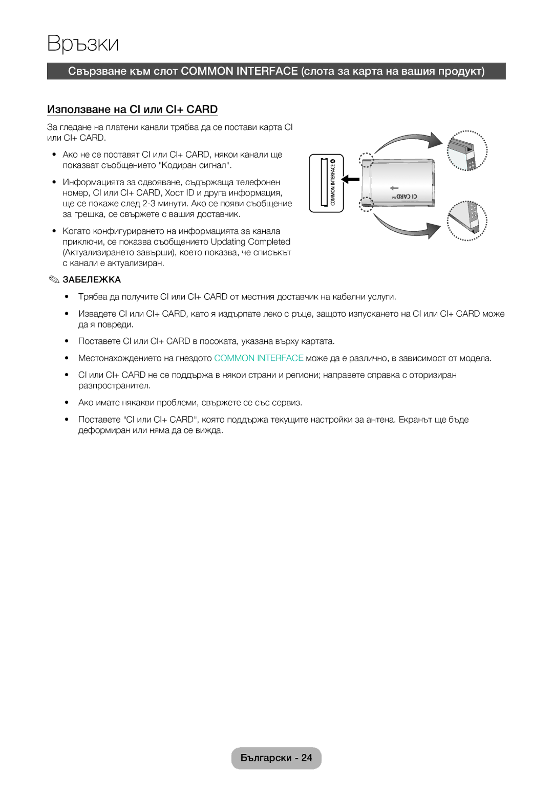 Samsung LT22E390EW/EN, LT24E390EW/EN manual Използване на CI или CI+ Card 