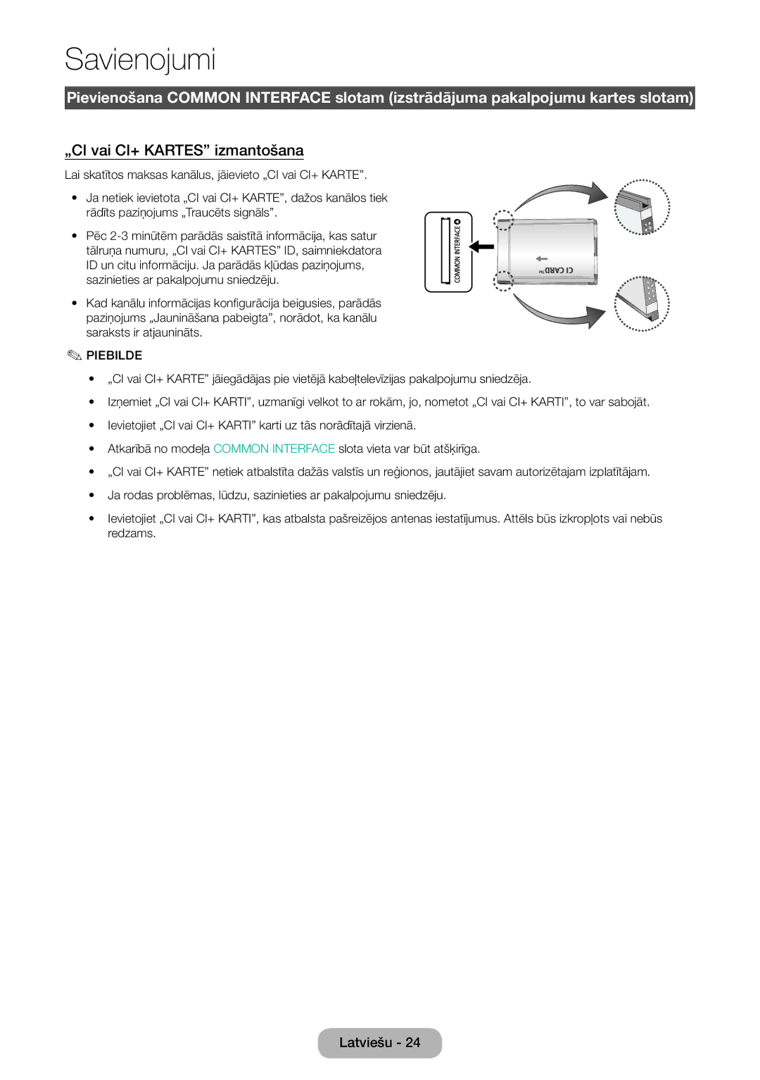 Samsung LT22E390EW/EN, LT24E390EW/EN manual „CI vai CI+ Kartes izmantošana 