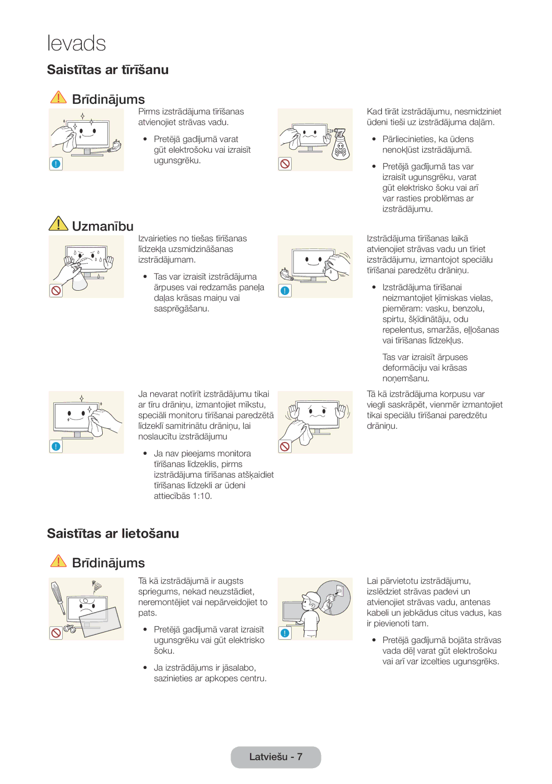 Samsung LT24E390EW/EN, LT22E390EW/EN manual Saistītas ar tīrīšanu, Saistītas ar lietošanu, Pretējā gadījumā varat 