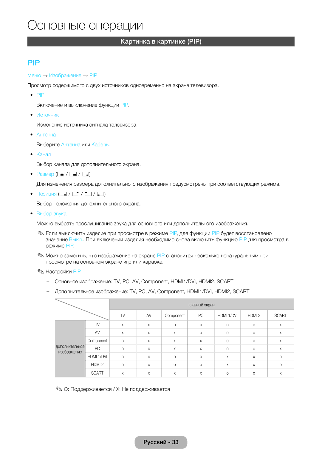 Samsung LT24E390EW/EN, LT22E390EW/EN manual Картинка в картинке PIP 