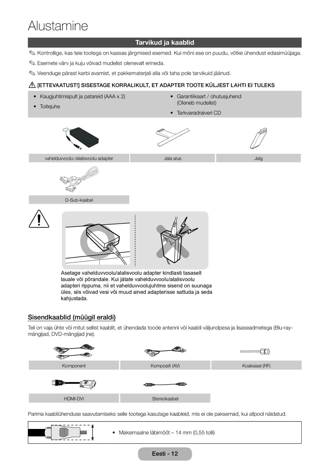 Samsung LT22E390EW/EN, LT24E390EW/EN manual Tarvikud ja kaablid, Sisendkaablid müügil eraldi 