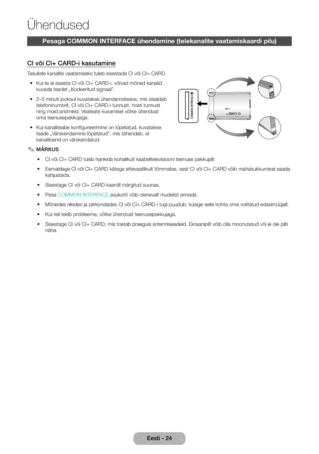 Samsung LT22E390EW/EN, LT24E390EW/EN manual CI või CI+ CARD-i kasutamine 