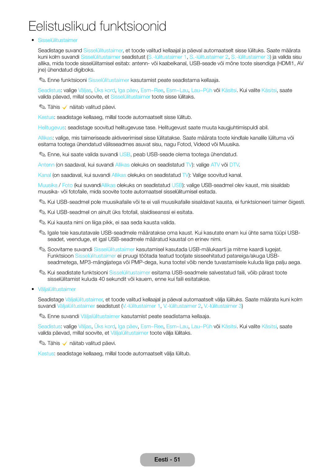 Samsung LT24E390EW/EN, LT22E390EW/EN manual Sisselülitustaimer, Väljalülitustaimer 