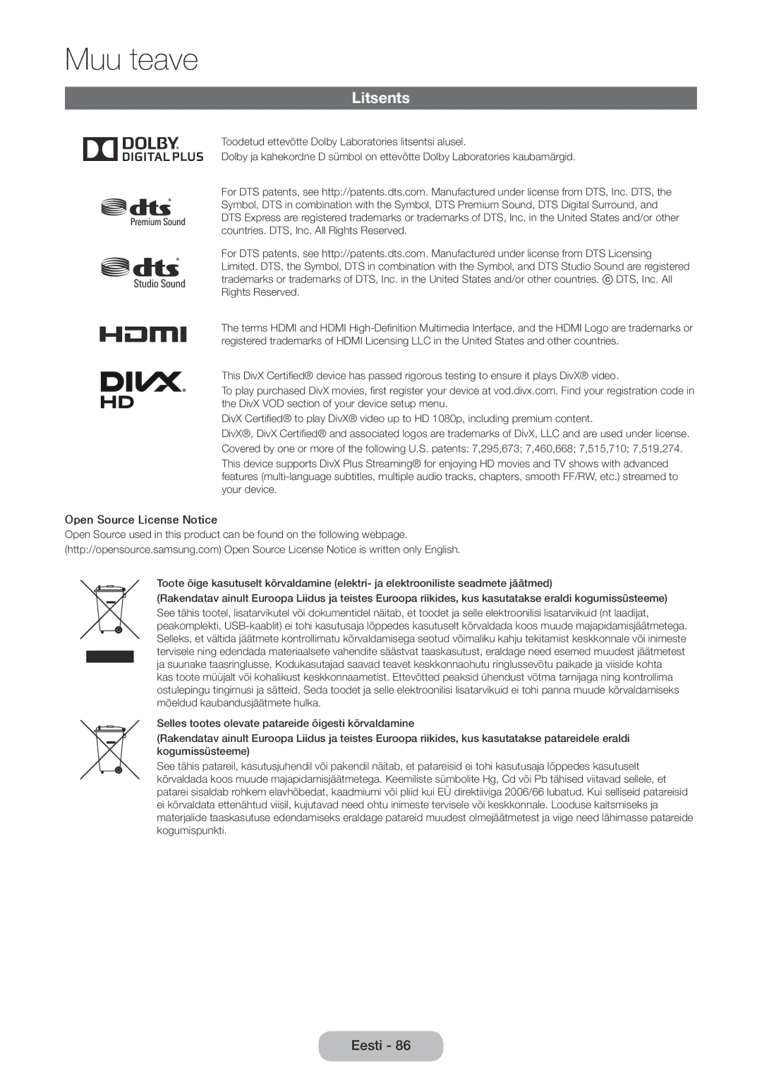 Samsung LT22E390EW/EN, LT24E390EW/EN manual Litsents, Open Source License Notice 