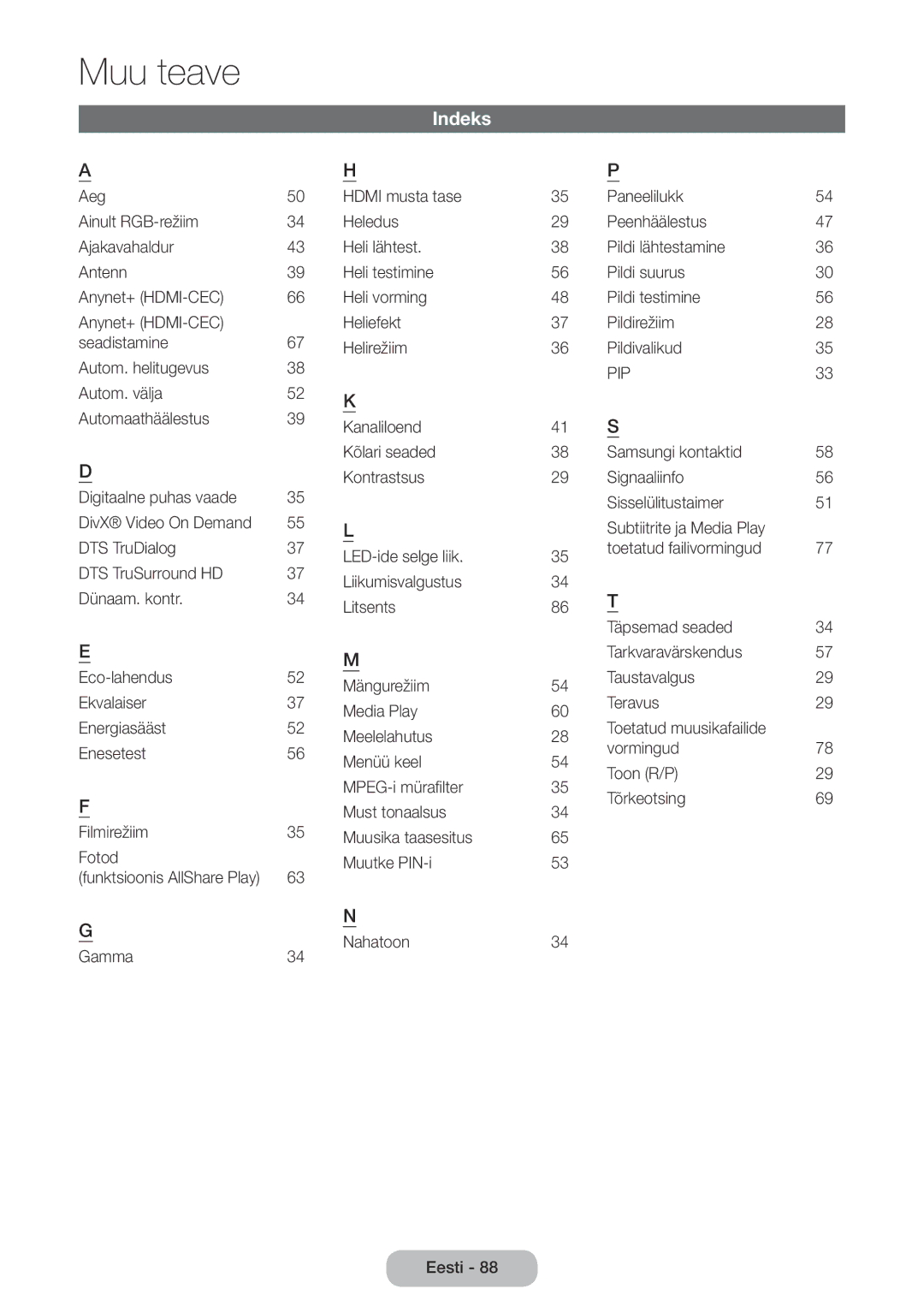 Samsung LT22E390EW/EN, LT24E390EW/EN manual Indeks, Pip 