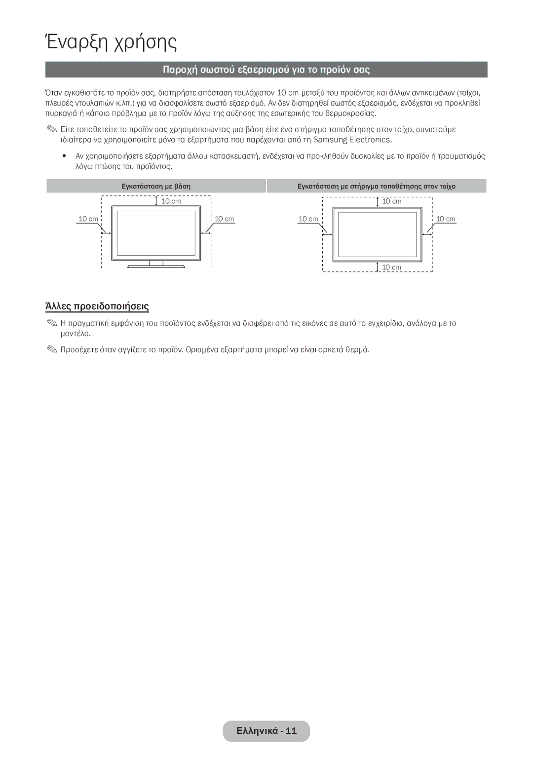 Samsung LT24E390EW/EN, LT22E390EW/EN manual Παροχή σωστού εξαερισμού για το προϊόν σας, Άλλες προειδοποιήσεις 