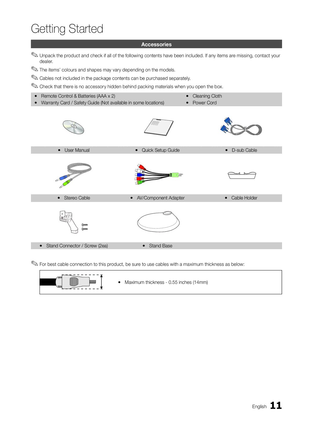 Samsung LT23A350MR/ZN, LT23A350EW/EN Accessories, Yy Stereo Cable Yy AV/Component Adapter, Yy Stand Connector / Screw 2ea 