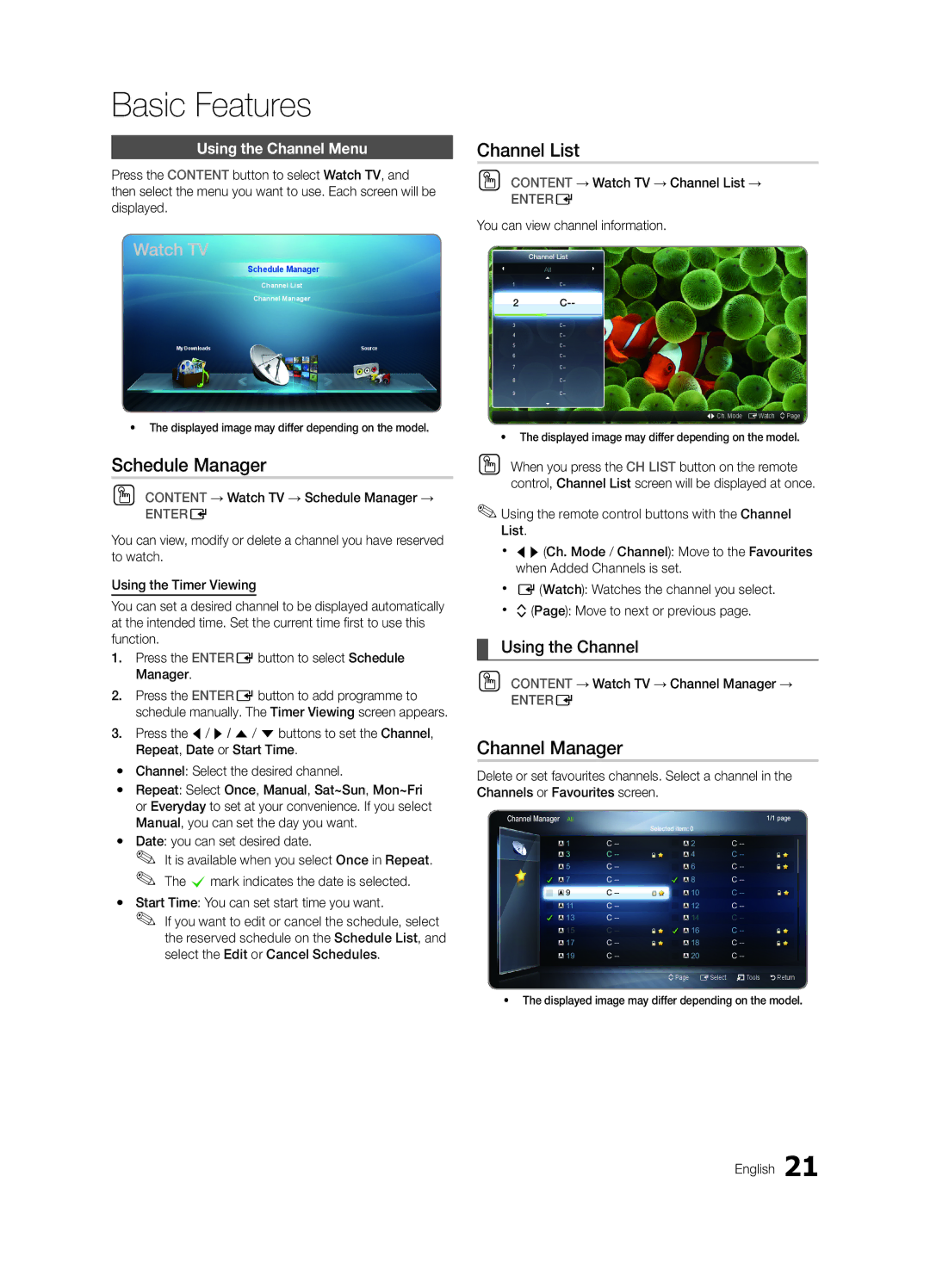 Samsung LT23A350MO/ZN, LT23A350EW/EN manual Schedule Manager, Channel List, Channel Manager, Using the Channel Menu 