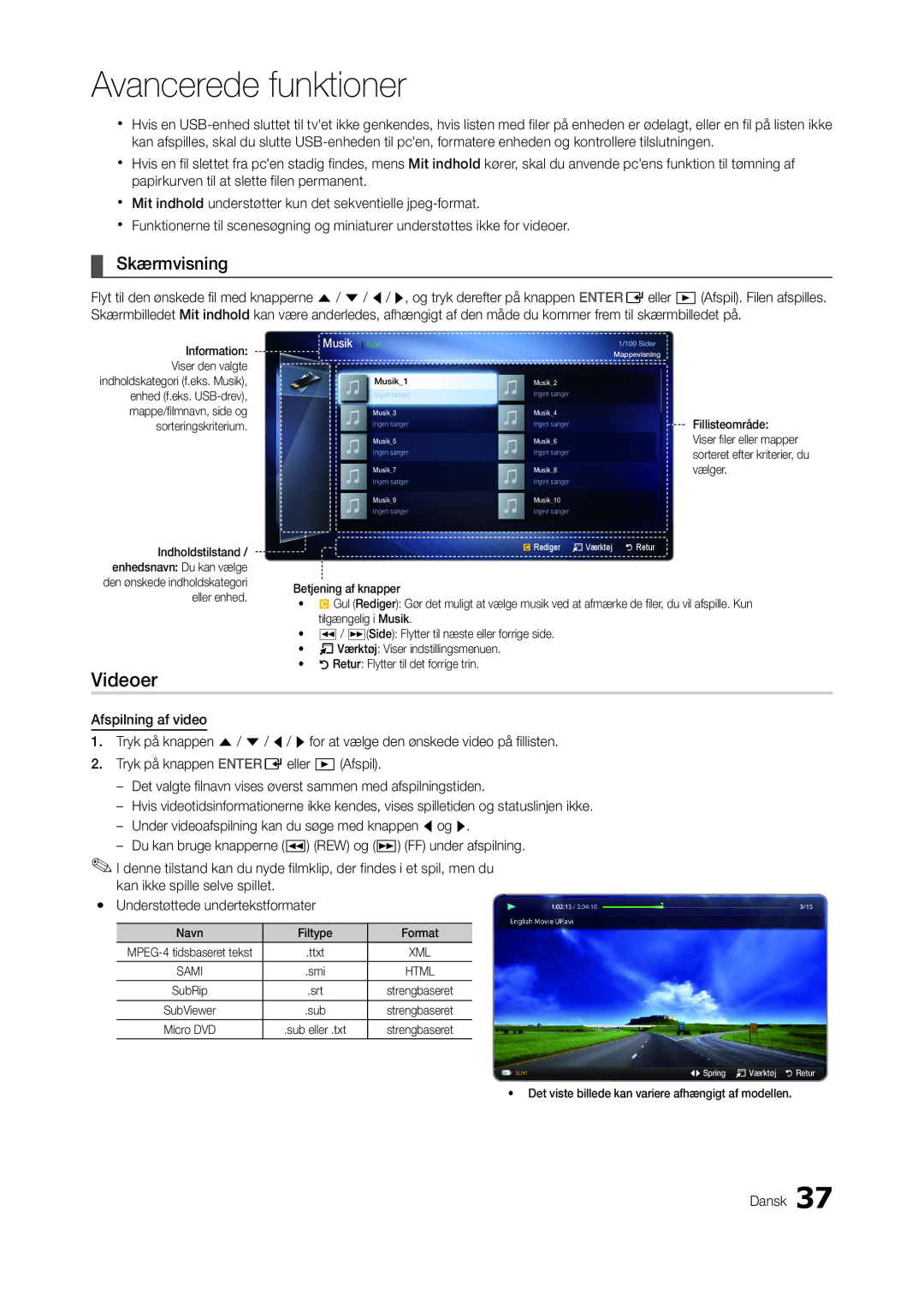 Samsung LT24A550RW/XE, LT23A550RW/XE, LT24A350RW/XE, LT22A350RW/XE, LT22A550RW/XE, LT27A550RW/XE Videoer, Navn Filtype Format 