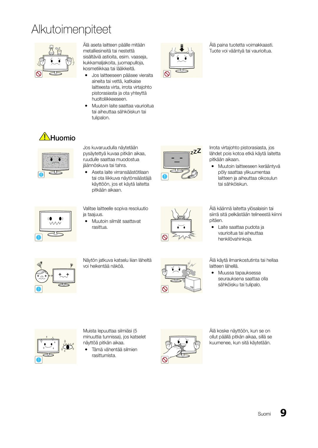 Samsung LT24A550RW/XE, LT23A550RW/XE, LT24A350RW/XE, LT22A350RW/XE, LT22A550RW/XE, LT27A550RW/XE manual Alkutoimenpiteet 