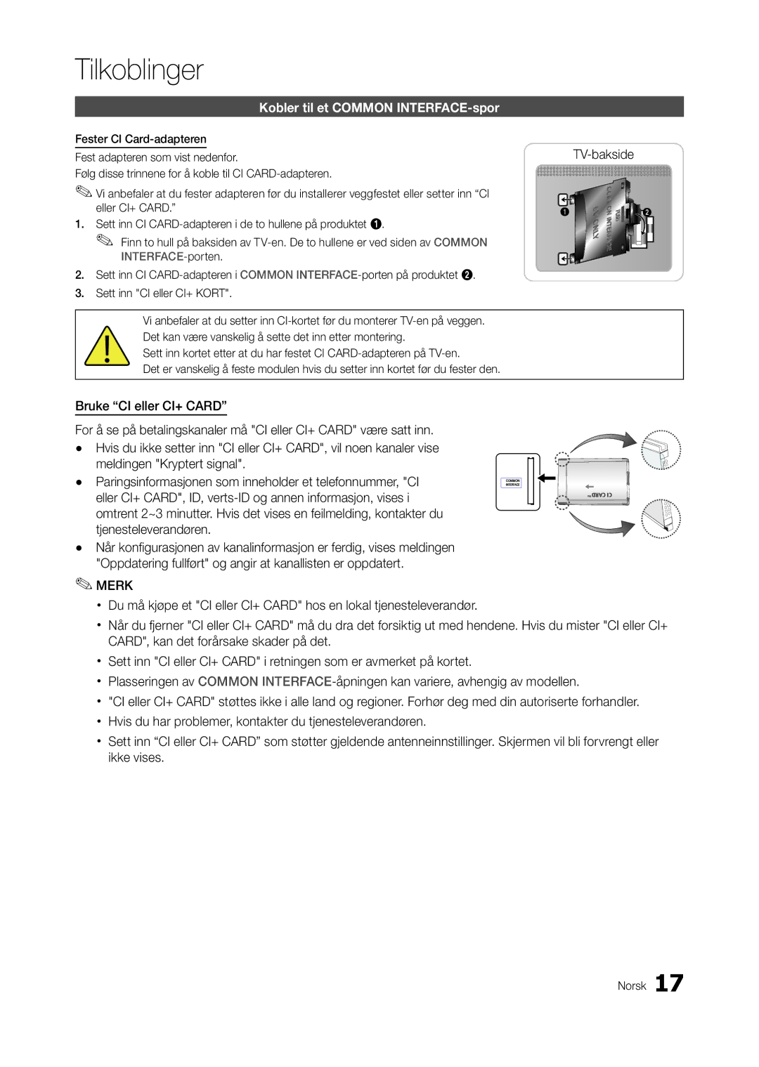 Samsung LT27A750EX/XE, LT23A750EX/XE, LT27A950EX/XE manual Kobler til et Common INTERFACE-spor, INTERFACE-porten 