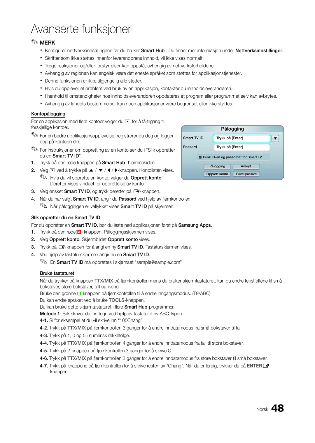 Samsung LT23A750EX/XE, LT27A950EX/XE, LT27A750EX/XE manual Deretter vises vinduet for opprettelse av konto Pålogging 