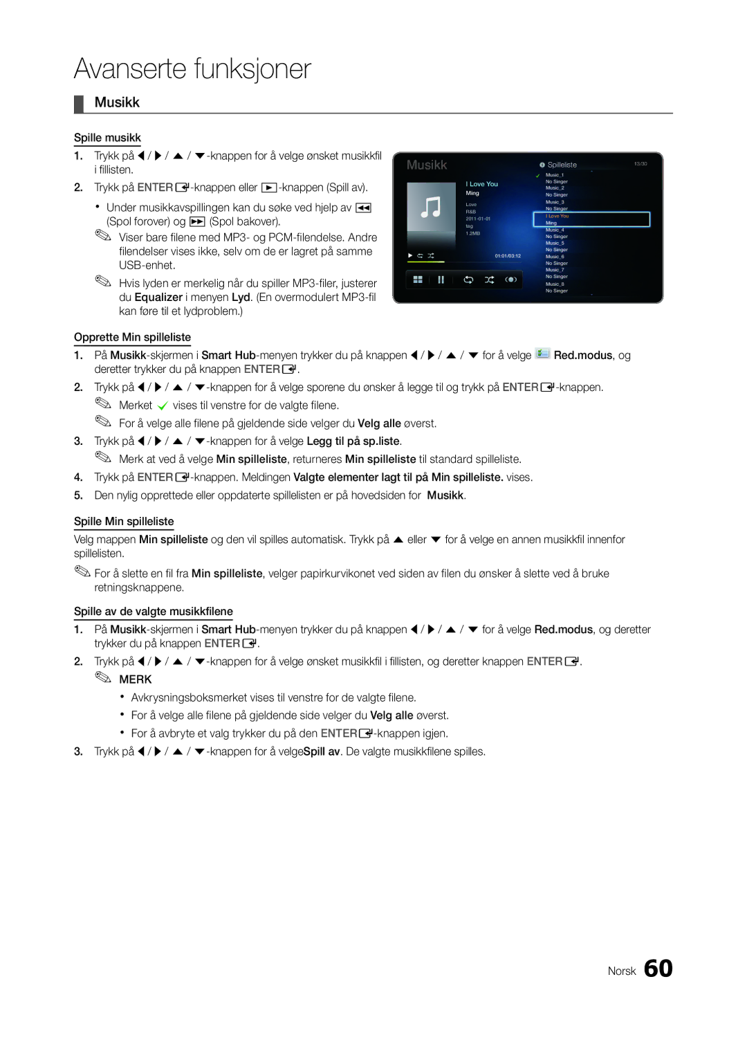 Samsung LT23A750EX/XE, LT27A950EX/XE, LT27A750EX/XE manual Musikk 