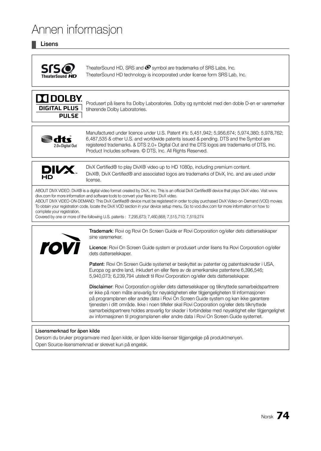 Samsung LT27A750EX/XE, LT23A750EX/XE, LT27A950EX/XE manual Lisens 