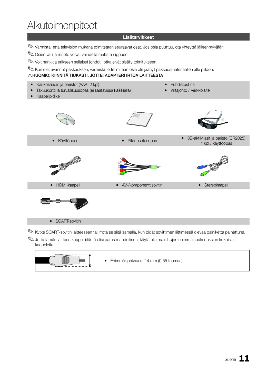 Samsung LT27A750EX/XE, LT23A750EX/XE manual Lisätarvikkeet, Kaapelipidike Yy Käyttöopas Yy Pika-asetusopas, Kpl / käyttöopas 