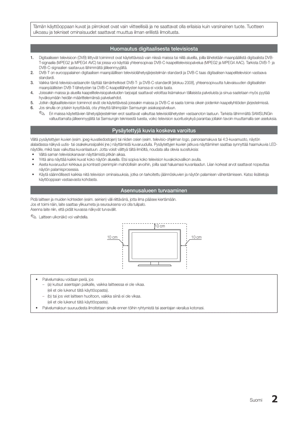 Samsung LT27A750EX/XE, LT23A750EX/XE, LT27A950EX/XE manual Suomi, 10 cm 