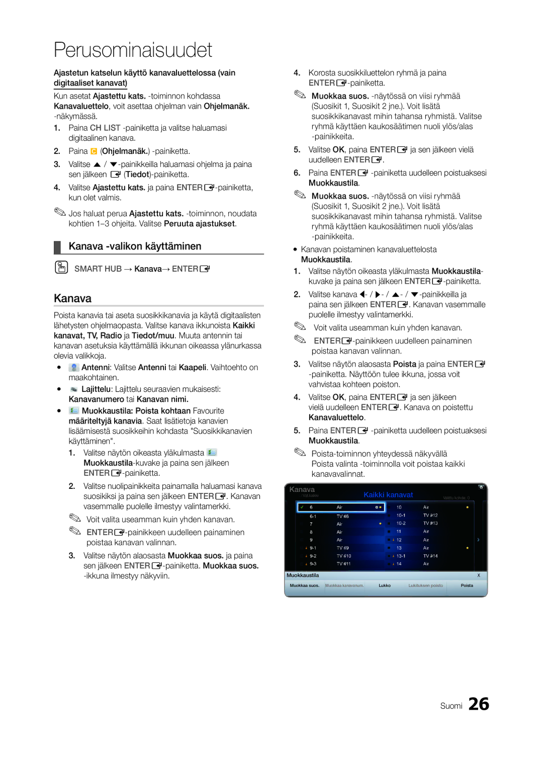 Samsung LT27A750EX/XE, LT23A750EX/XE, LT27A950EX/XE manual Kanava -valikon käyttäminen 