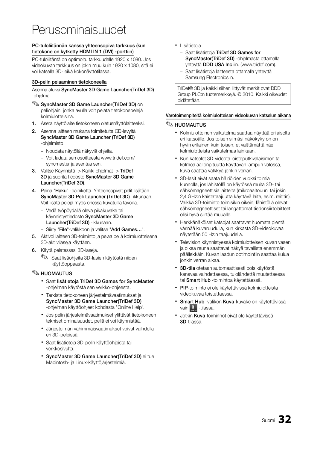 Samsung LT27A750EX/XE, LT23A750EX/XE, LT27A950EX/XE manual Perusominaisuudet 