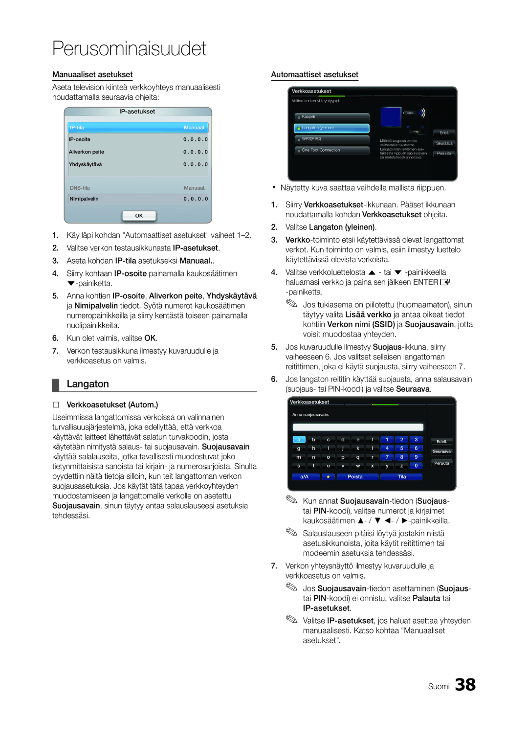 Samsung LT27A750EX/XE, LT23A750EX/XE, LT27A950EX/XE manual Langaton, IP-asetukset 