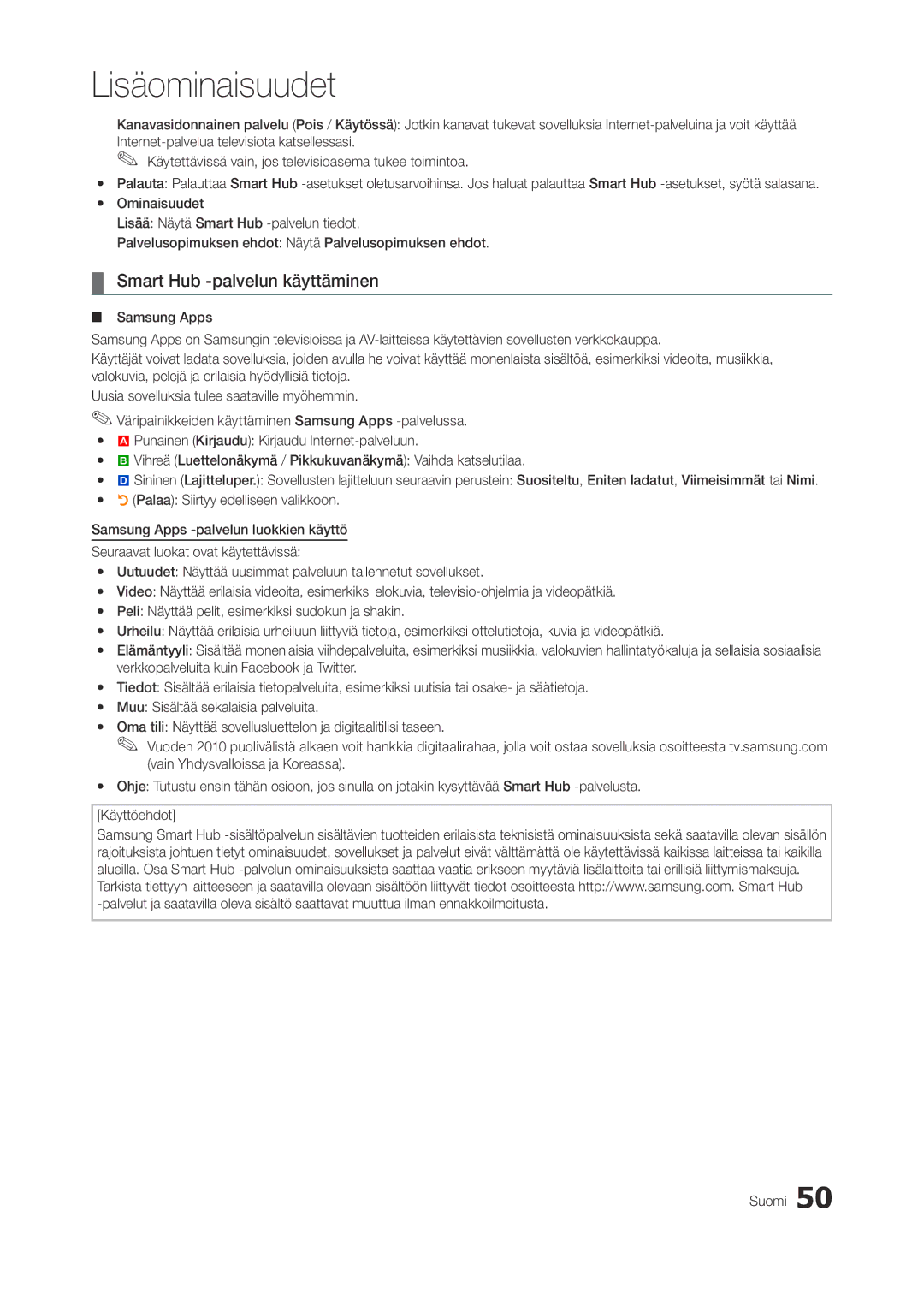 Samsung LT27A750EX/XE, LT23A750EX/XE, LT27A950EX/XE manual Smart Hub -palvelun käyttäminen 