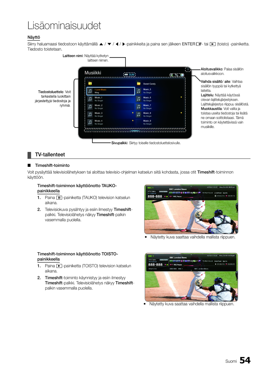 Samsung LT23A750EX/XE, LT27A950EX/XE, LT27A750EX/XE manual TV-tallenteet, MusiikkiSUM 