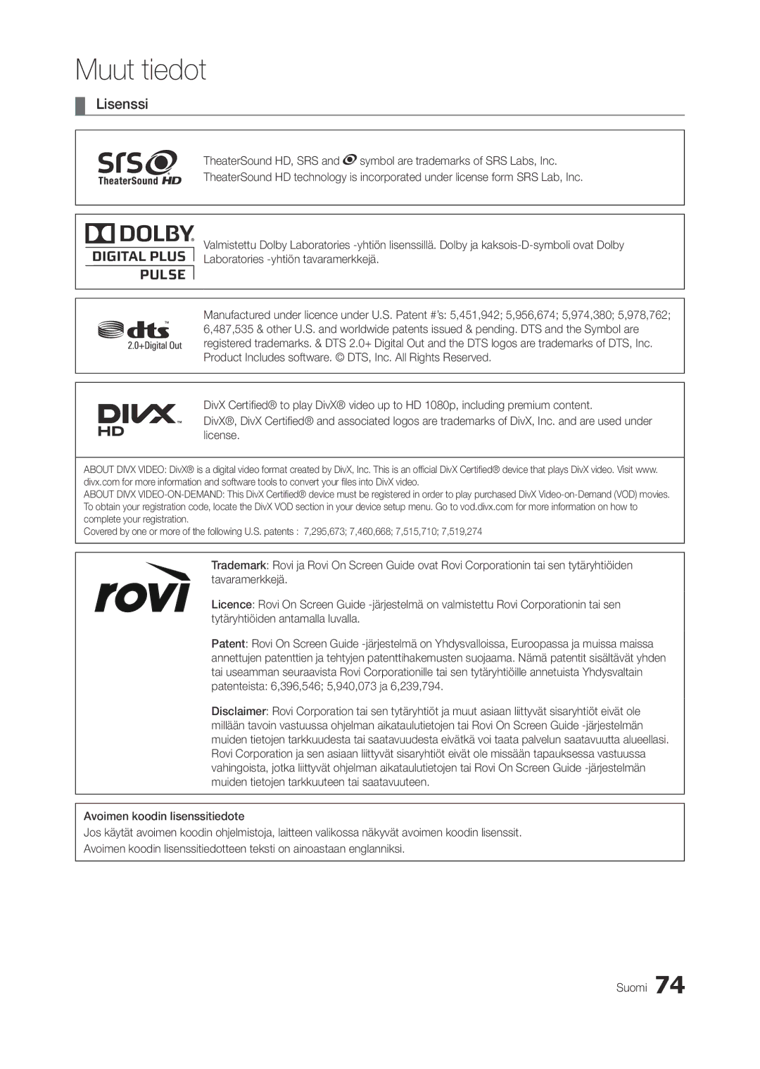 Samsung LT27A750EX/XE, LT23A750EX/XE, LT27A950EX/XE manual Lisenssi 