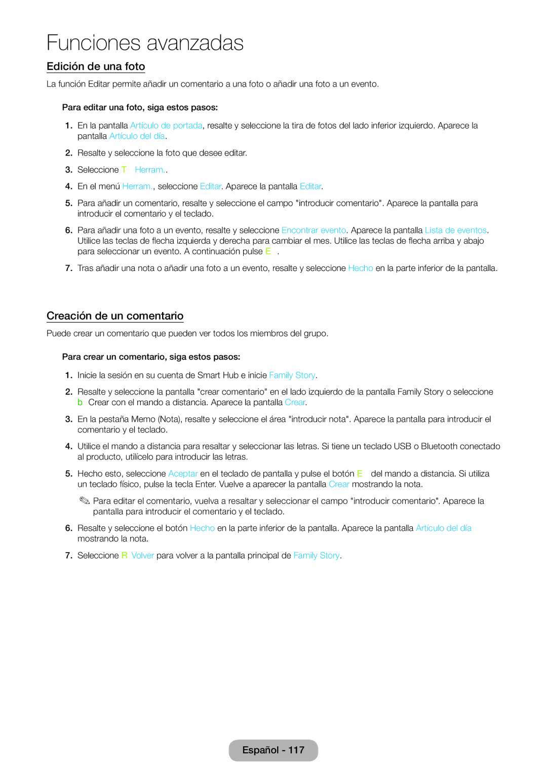 Samsung LT23B550EW/EN manual Edición de una foto, Creación de un comentario 