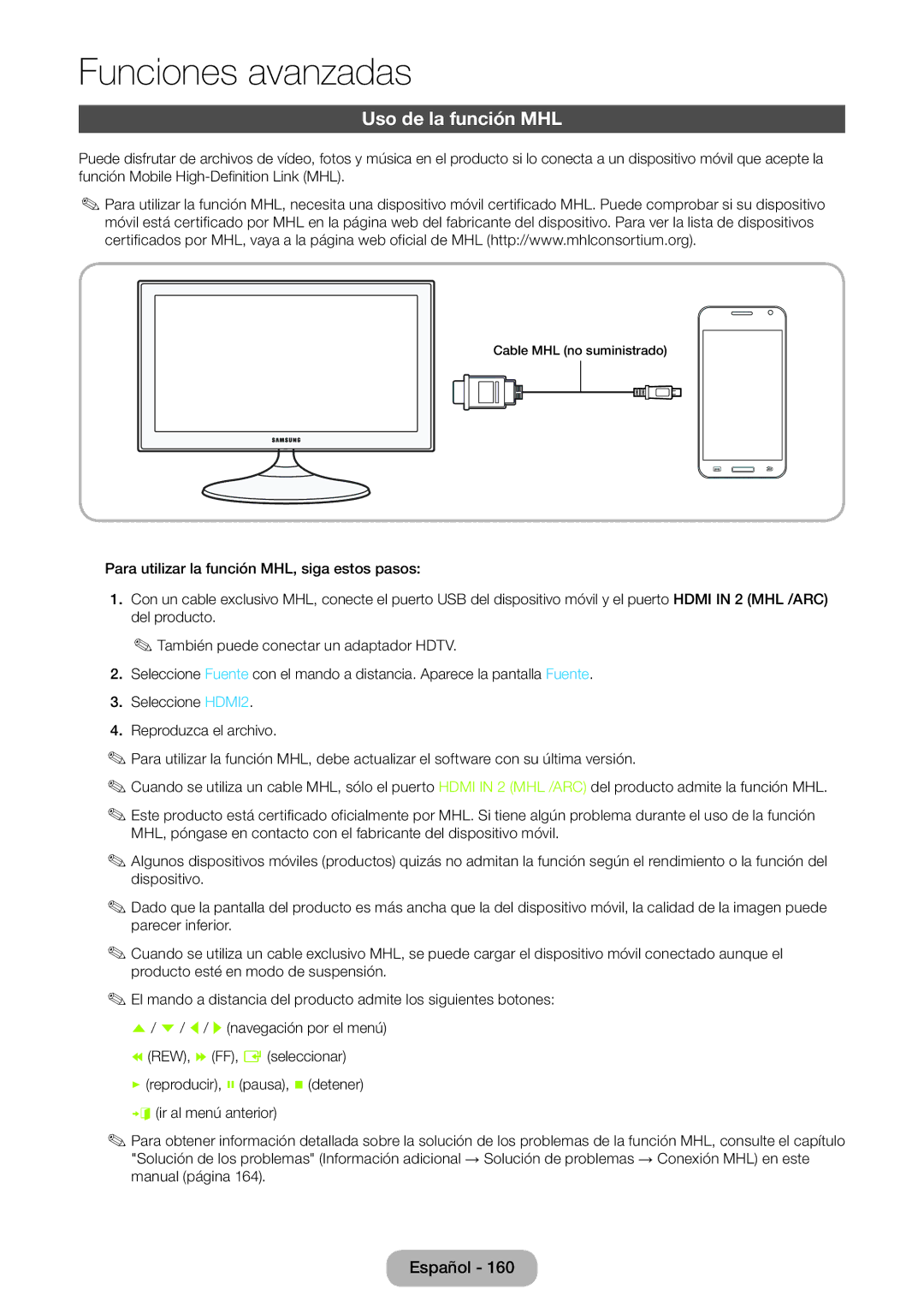 Samsung LT23B550EW/EN manual Uso de la función MHL 